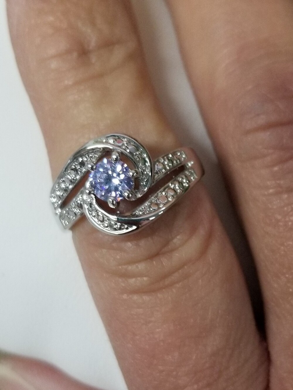Purple CZ Silver Plated Cocktail Ring